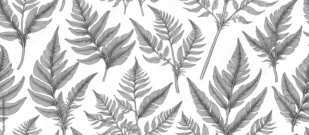 Pattern. Elegant Ferns Pattern in Monochrome for Decor Pattern. Elegant Ferns Pattern in Monochrome for Decor