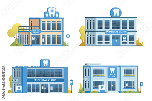 Dental Clinic Building Collection Vector Illustration. Fully Editable Elements.