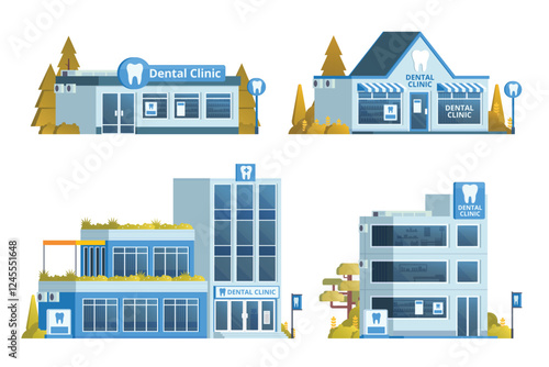 Dental Clinic Building Collection Vector Illustration. Fully Editable Elements.