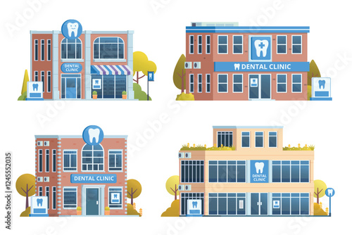 Dental Clinic Building Collection Vector Illustration. Fully Editable Elements.