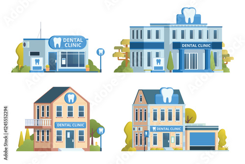 Dental Clinic Building Collection Vector Illustration. Fully Editable Elements.
