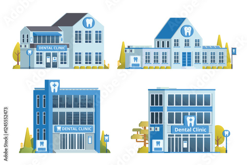 Dental Clinic Building Collection Vector Illustration. Fully Editable Elements.