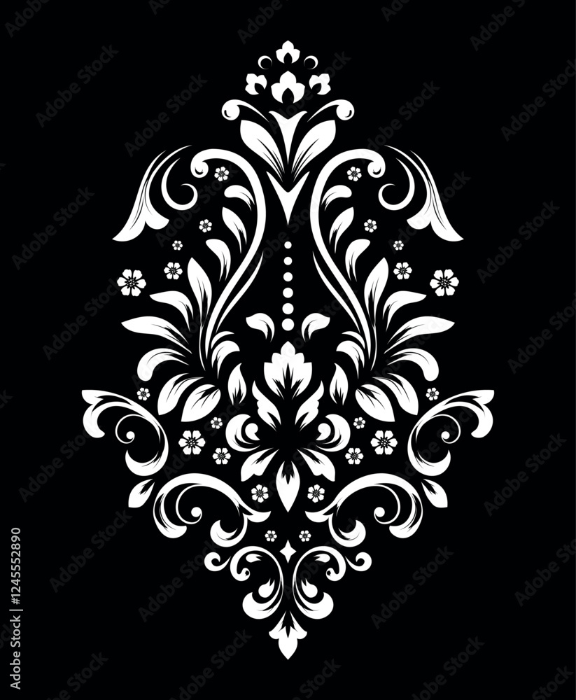 Obraz premium Damask graphic ornament. Floral design element. Black and white vector pattern.