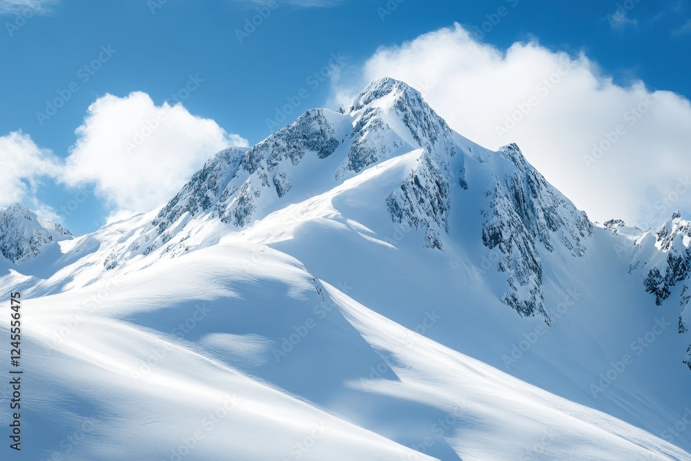 Fototapeta premium Pristine Snowy Mountain Peak with Clear Blue Skies