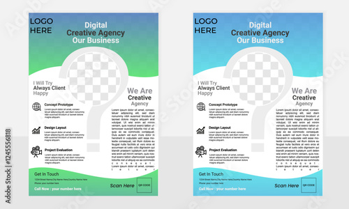 Modern a4 corporate business flyer template design with light blue and light green rounded shape