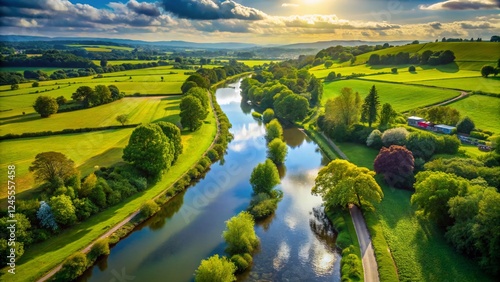 Drone View: River Avon & Gloucestershire Canal, England - Peaceful Waterways photo