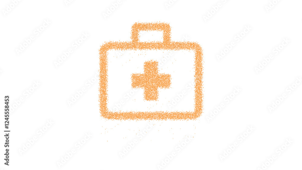 Obraz premium Icon briefcase medical is made of yellow grains of sand. Some grains of sand fall down. Transparent background. Black