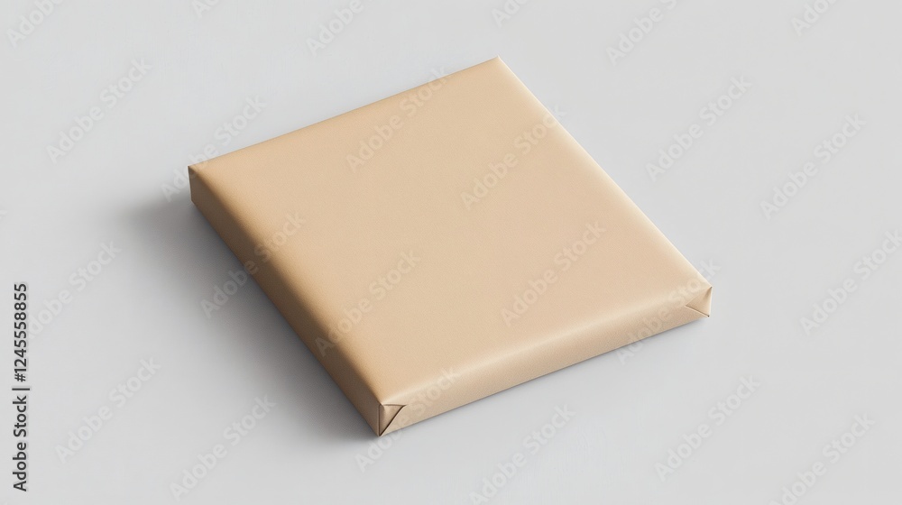 Neatly wrapped beige package resting on a light surface in a minimalist setting with soft lighting Neatly wrapped beige package resting on a light surface in a minimalist setting with soft lighting