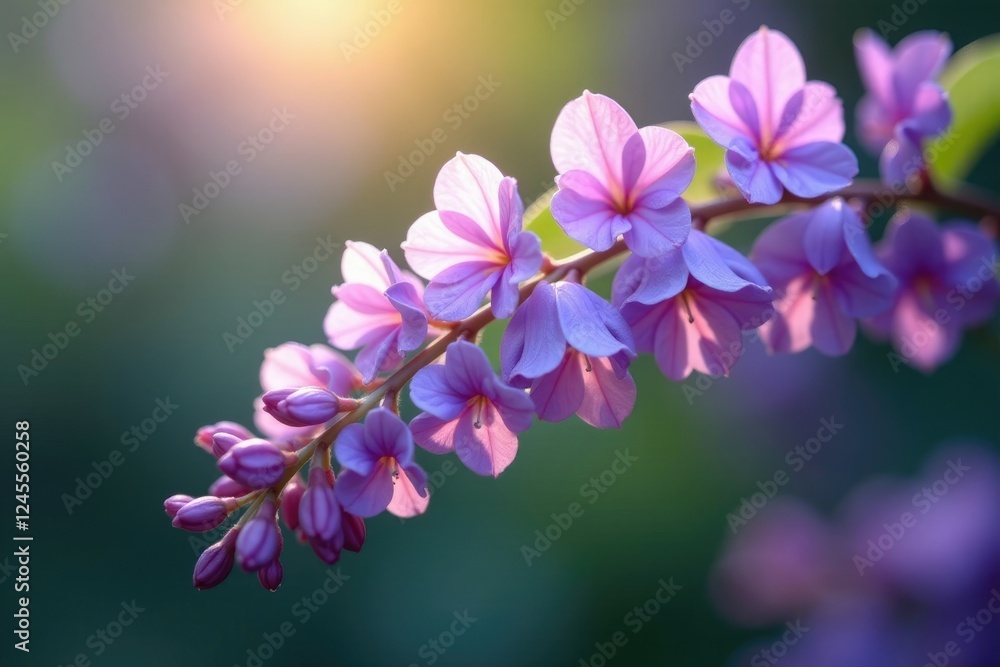 Obraz premium The gentle curves of a wisteria bloom in shimmering colors, flower, abstract, petals