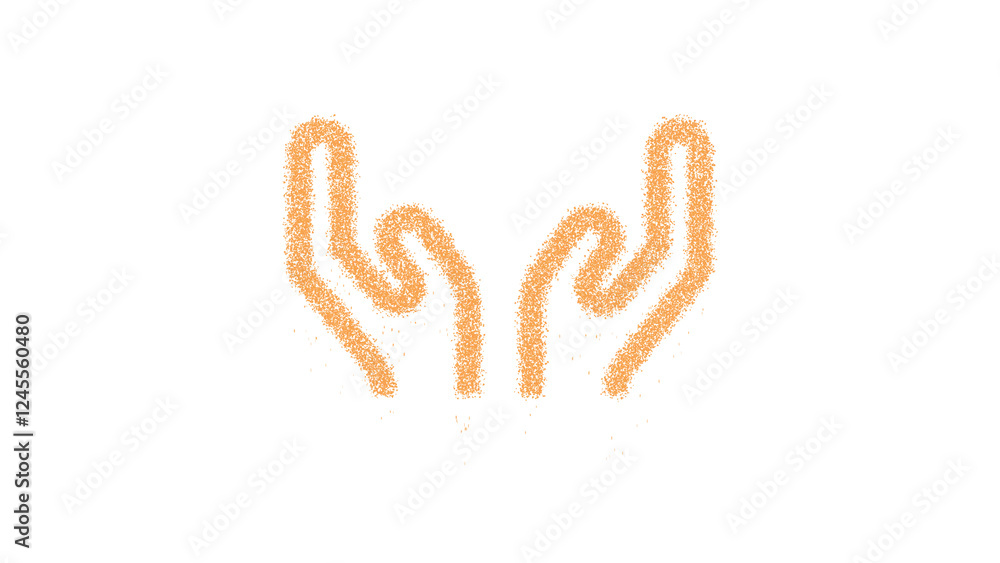 Icon hands is made of yellow grains of sand. Some grains of sand fall down. Transparent background. Black Icon hands is made of yellow grains of sand. Some grains of sand fall down. Transparent background. Black