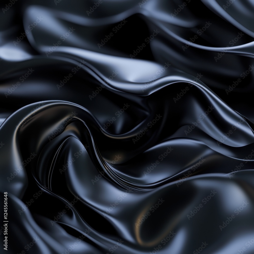 Fototapeta premium Black silk fabric background with abstract 3d fluid waves in motion creating a modern artistic design