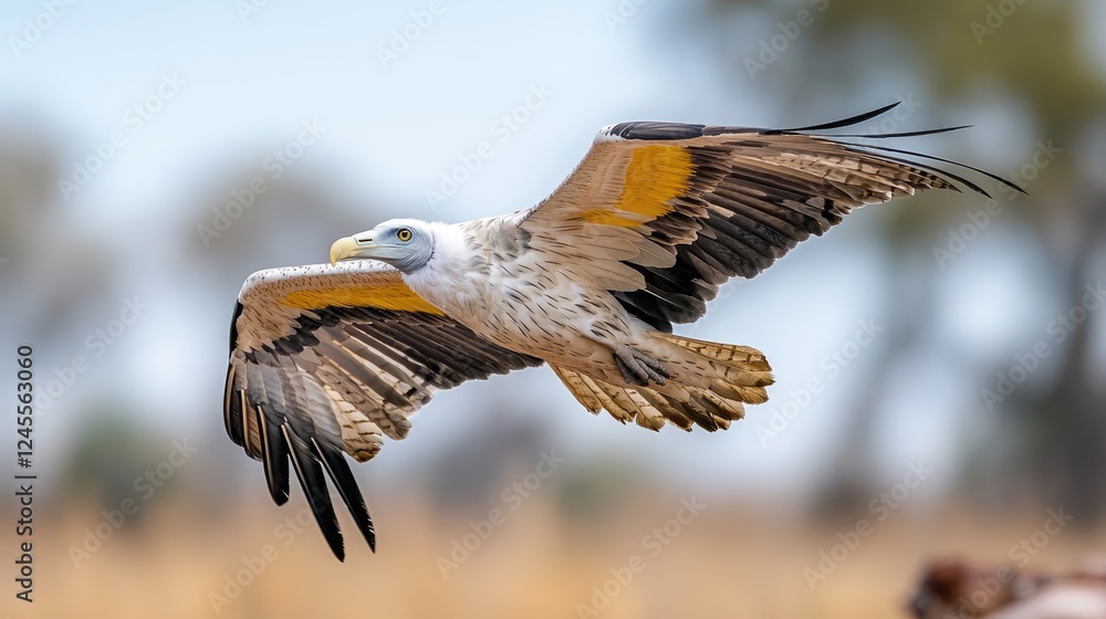 Obraz premium Pale-headed vulture in flight, African savanna, wildlife