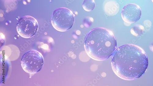 Wallpaper Mural An abstract background featuring an array of transparent purple and blue bubbles of varying sizes, gently floating against a soft gradient backdrop, creating a dreamy and ethereal atmosphere. Torontodigital.ca