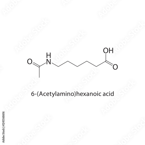 6-(Acetylamino)hexanoic acid ε skeletal structure.Amino Acid Derivative compound schematic illustration. Simple diagram, chemical structure. photo