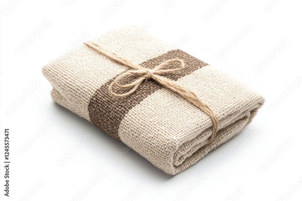 A beautifully wrapped natural jute fabric bundle showcasing texture and simplicity. Perfect for crafts or home decor projects that embrace eco-friendly aesthetics. Generative AI A beautifully wrapped natural jute fabric bundle showcasing texture and simplicity. Perfect for crafts or home decor projects that embrace eco-friendly aesthetics. Generative AI
