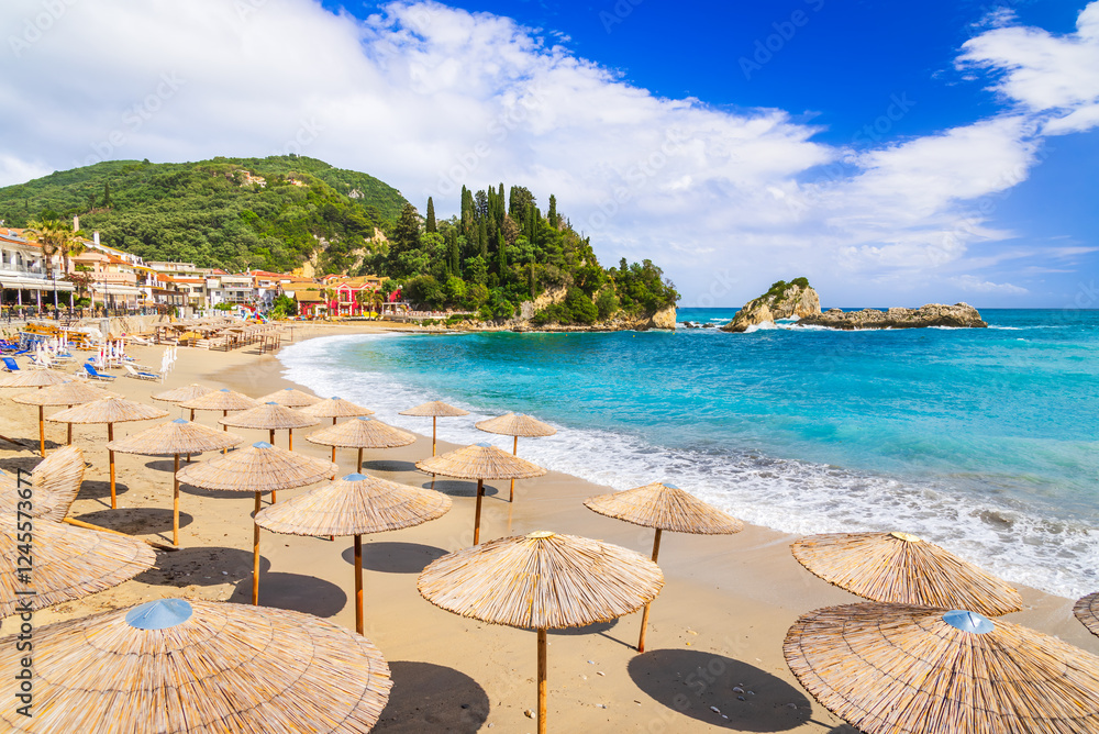 Parga, Greece. Beautiful colorful coastal town in Epirus, Greek holidays at Ionian Sea.