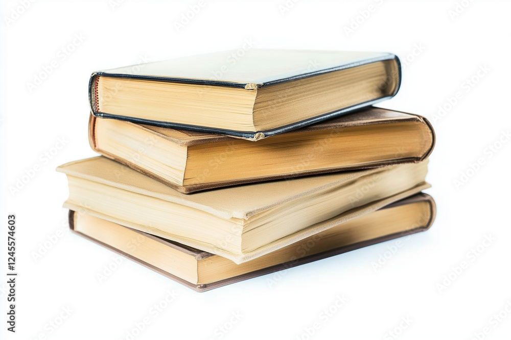 Stack of old books isolated on white background, Selective focus pile of aged book with thick cover on white background. Stack of old books isolated on white background, Selective focus pile of aged book with thick cover on white background.