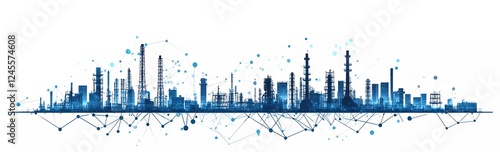 Obraz na płótnie Silhouette of an industrial city with oil refineries and storage tanks on a white background, in a flat design vector illustration style. w salonie