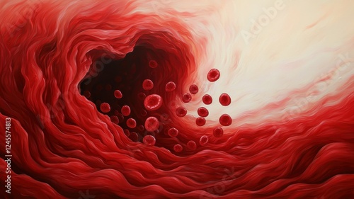 Rogue embolus escapes crimson sea of blood medical illustration vascular environment dramatic perspective cholesterol crisis photo