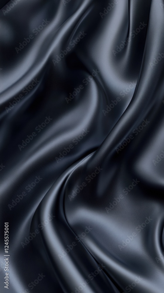 Fototapeta premium Dark Black Satin Silk Draped Fabric Luxury Texture Background