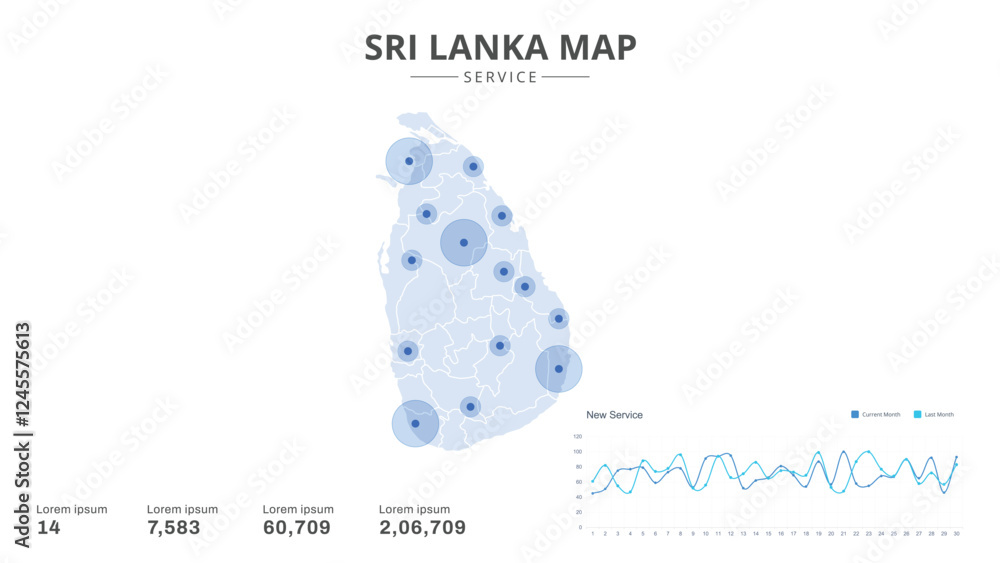 Obraz premium Service centers are highlighted within the of Sri Lanka Infographic map. Business Infographic Map of Sri Lanka. Vector Map of a Sri Lanka map. Easy to edit