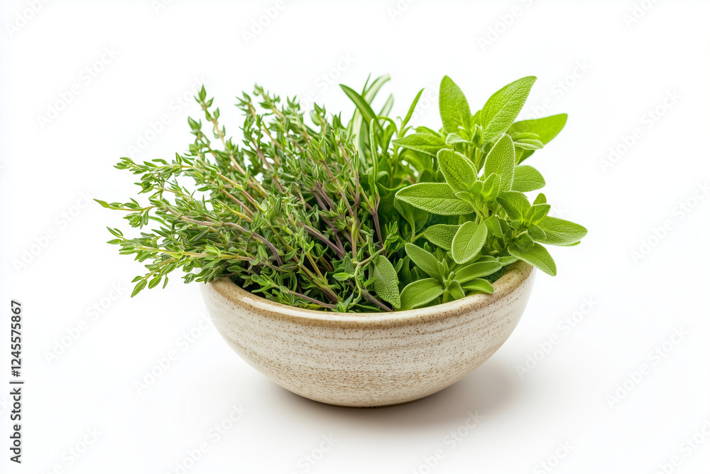 Selective focus mixed herb in gardening pot isolated on white background, Close up shot mixed salad in bucket on white, Aromatic leaf for cooking. Selective focus mixed herb in gardening pot isolated on white background, Close up shot mixed salad in bucket on white, Aromatic leaf for cooking.