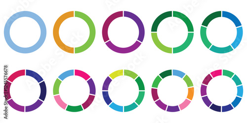 
Pie charts diagrams. Different color circles. donut and pie chart infographic elements set. Colorful diagram collection with. Circle icons for infographic. Vector illustration.
