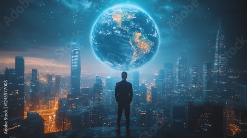 Wallpaper Mural Mixed media of businessman and abstract Earth Torontodigital.ca