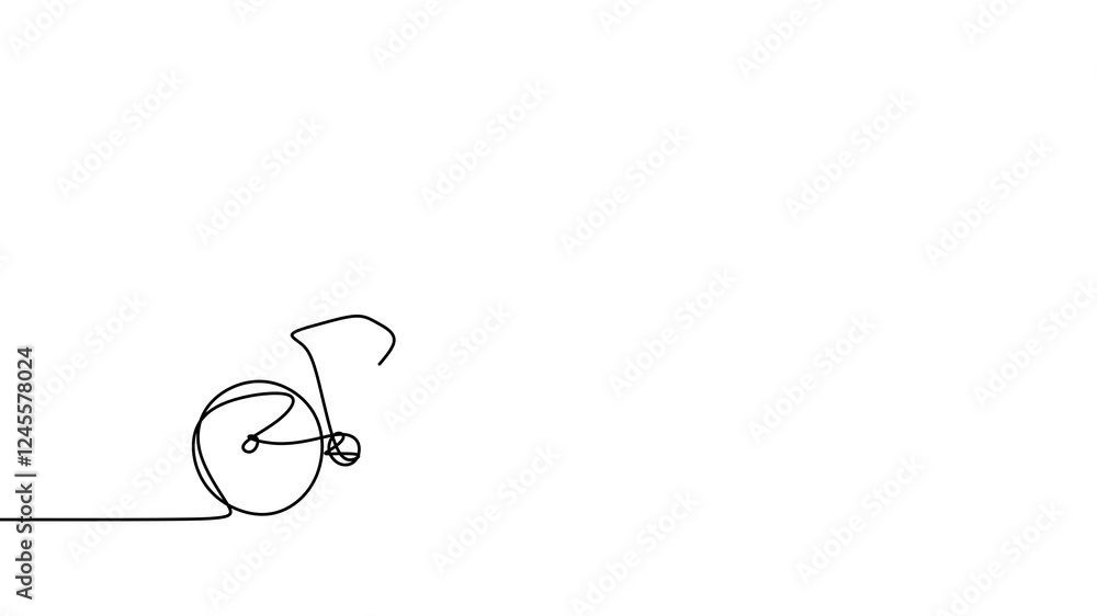 Continuous one line drawing animation of young happy couple on bicycle. Male and female take their hand and connecting together gesture. Relationship concept continuous line draw design animation