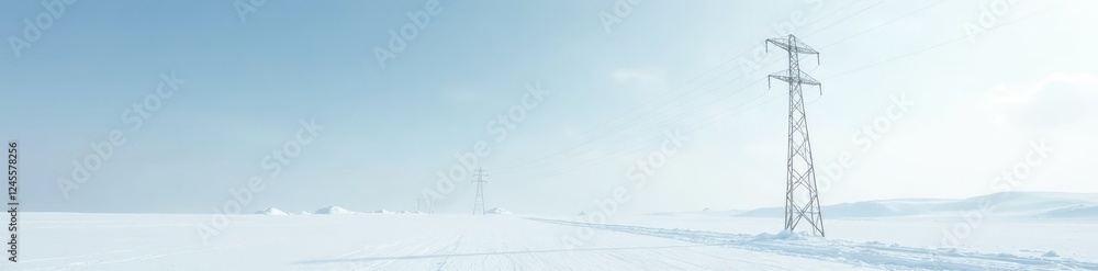 A solitary electric pole in a vast white expanse, , snowy terrain, electric pole A solitary electric pole in a vast white expanse, , snowy terrain, electric pole