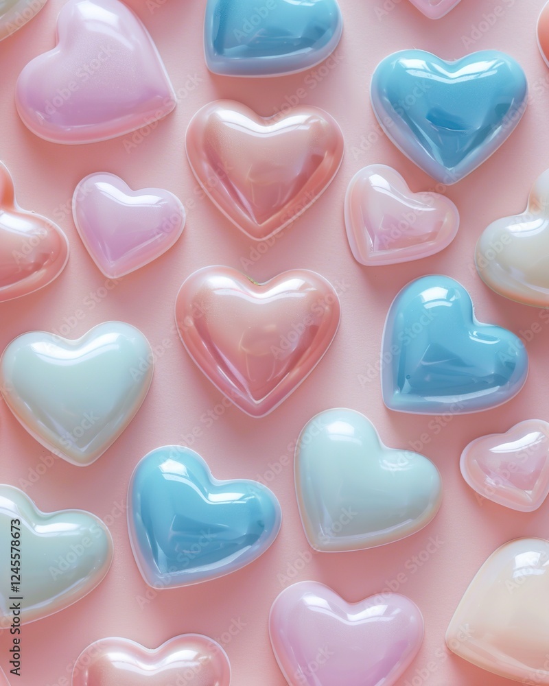 heart shaped blue and pink candies on pink background. 3D heart shaped blue and pink candies on pink background. 3D