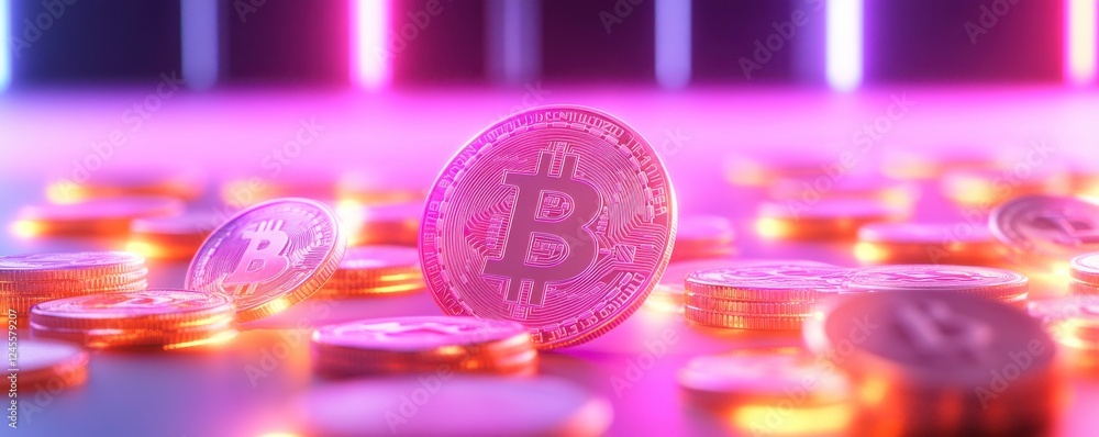 A close-up view of illuminated Bitcoin coins scattered on a vibrant surface, showcasing the digital currency's significance in modern finance. A close-up view of illuminated Bitcoin coins scattered on a vibrant surface, showcasing the digital currency's significance in modern finance.