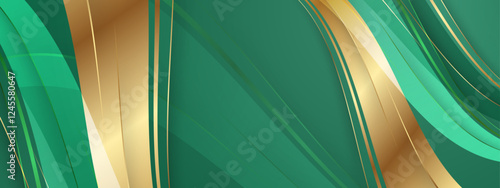 Elegant green and gold gradient geometric background ideal for presentations, graphic designs, and digital platforms