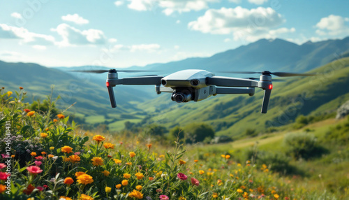 Wallpaper Mural Drone Flight Over Mountainous Landscape and Wildflowers Torontodigital.ca