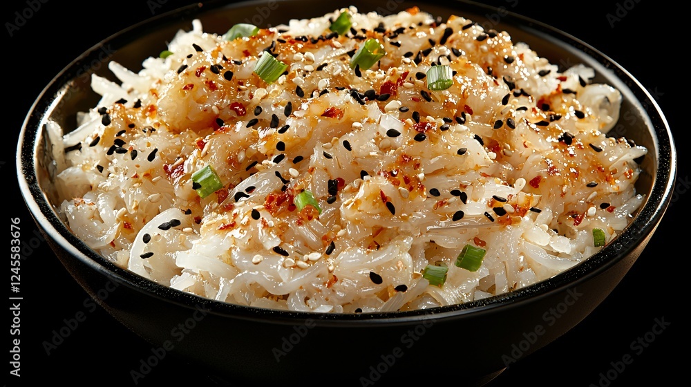 Shirataki noodles sesame dish, closeup. Food photography for menu Shirataki noodles sesame dish, closeup. Food photography for menu
