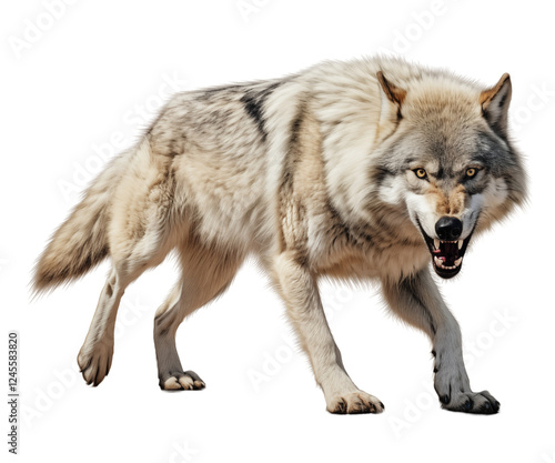 Full body angry wolf isolated on transparent background. Generative ai