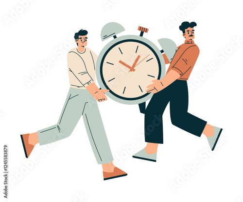 Time Management with Man Character Carry Clock Organizing Efficient Business Process Vector Illustration