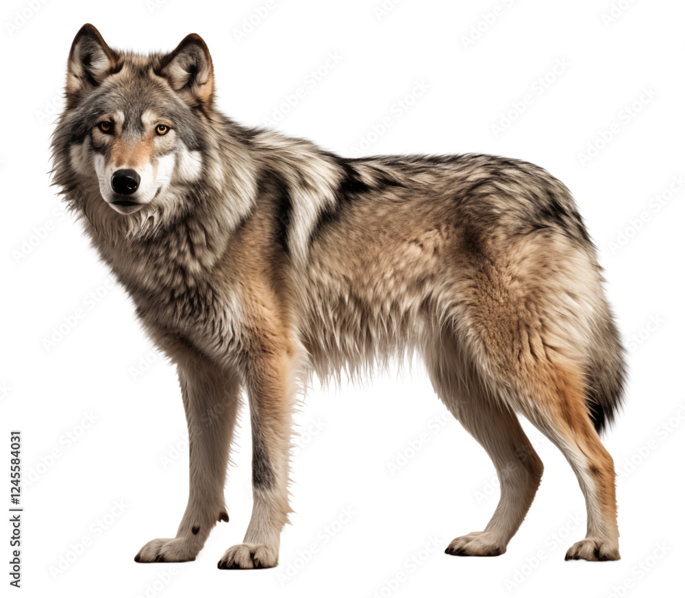 Fototapeta premium Full body wolf isolated on transparent background. Generative ai