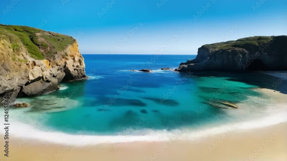 A beach with a clear blue sky and a white sand beach A beach with a clear blue sky and a white sand beach