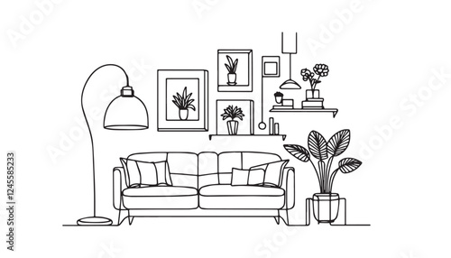 Continuous one single minimal line drawing interior