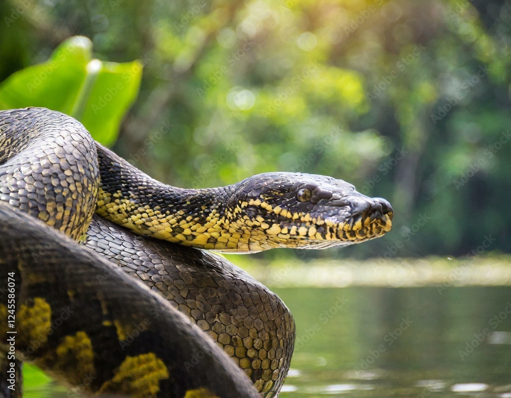 Anaconda with the Amazon rainforest in the background Anaconda with the Amazon rainforest in the background