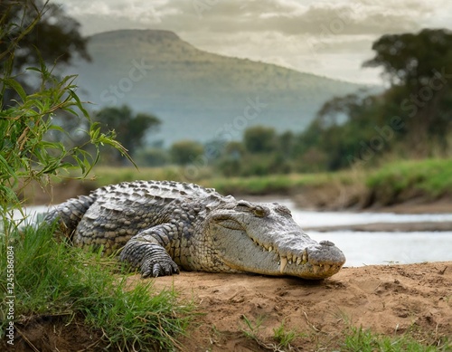 Nile crocodile on the bank of an African river