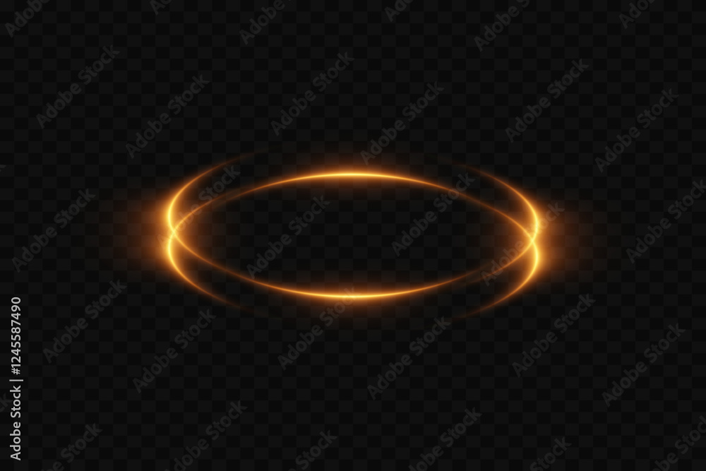 Naklejka premium Neon gold speed lines. Dynamic motion rings. On a transparent background.