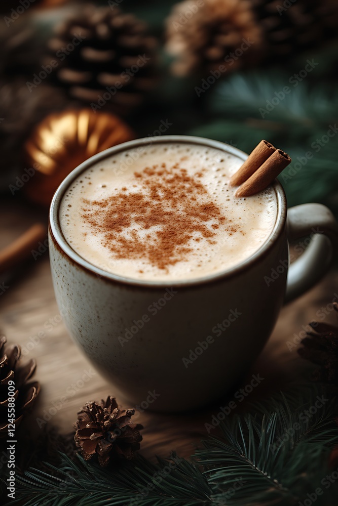 Warm spiced beverage in rustic mug. Warm spiced beverage in rustic mug.