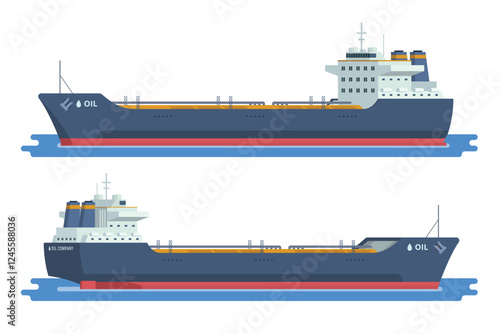 Oil Tanker Ship Vector Illustration. Fully Editable Elements Easy to Edit and Customize.