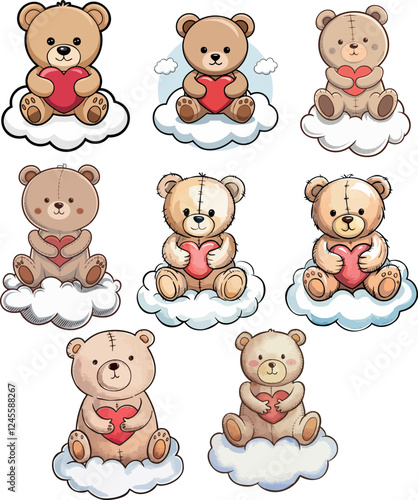 cute teddy bear in watercolor style vector illustration set