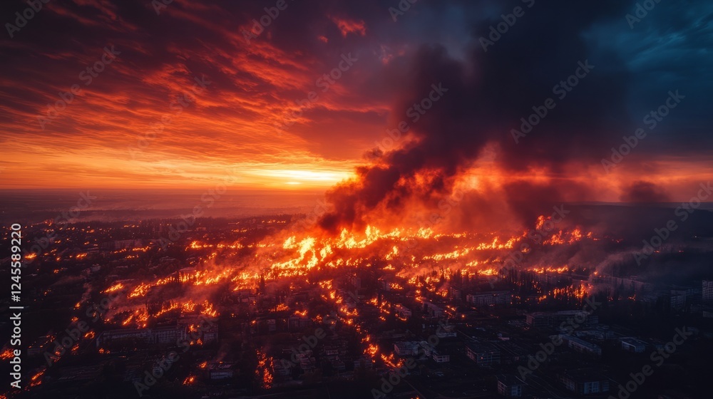 A burning forest with intense heat waves distorting the view of the flames A burning forest with intense heat waves distorting the view of the flames