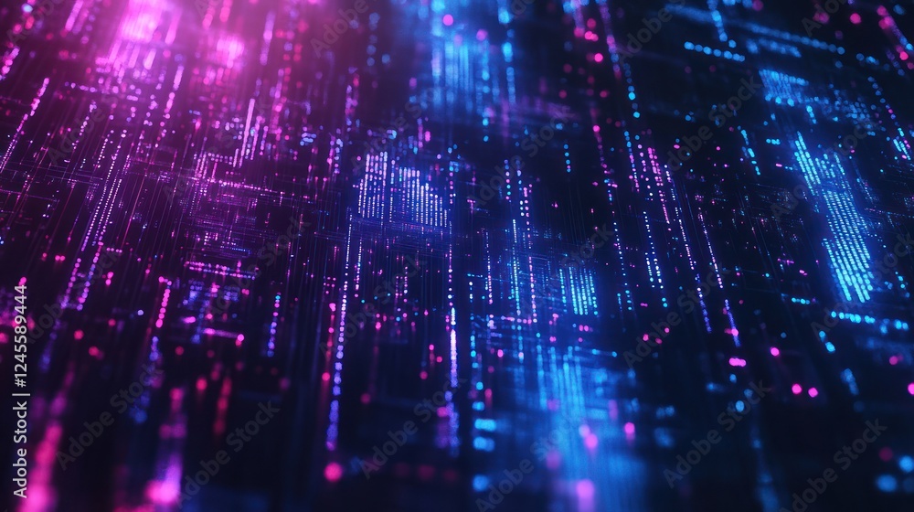 Abstract digital data stream flowing, glowing, dark background, technology concept Abstract digital data stream flowing, glowing, dark background, technology concept