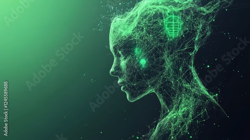 Abstract green AI generated woman profile.