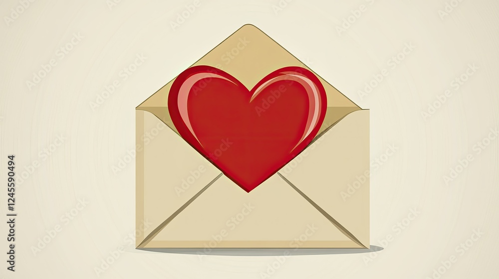 Vector illustration of a red Valentine heart inside an open love letter envelope. Vector illustration of a red Valentine heart inside an open love letter envelope.